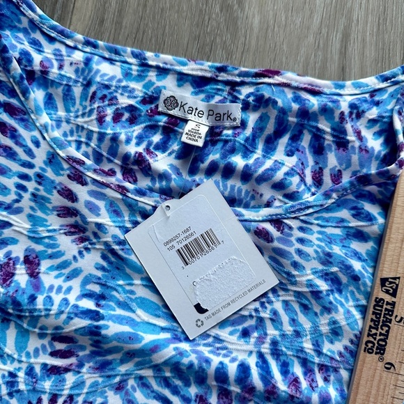 Women’s Jackquard ¾ Sleeve Blouse Blue Pattern Size Small - Picture 5 of 9